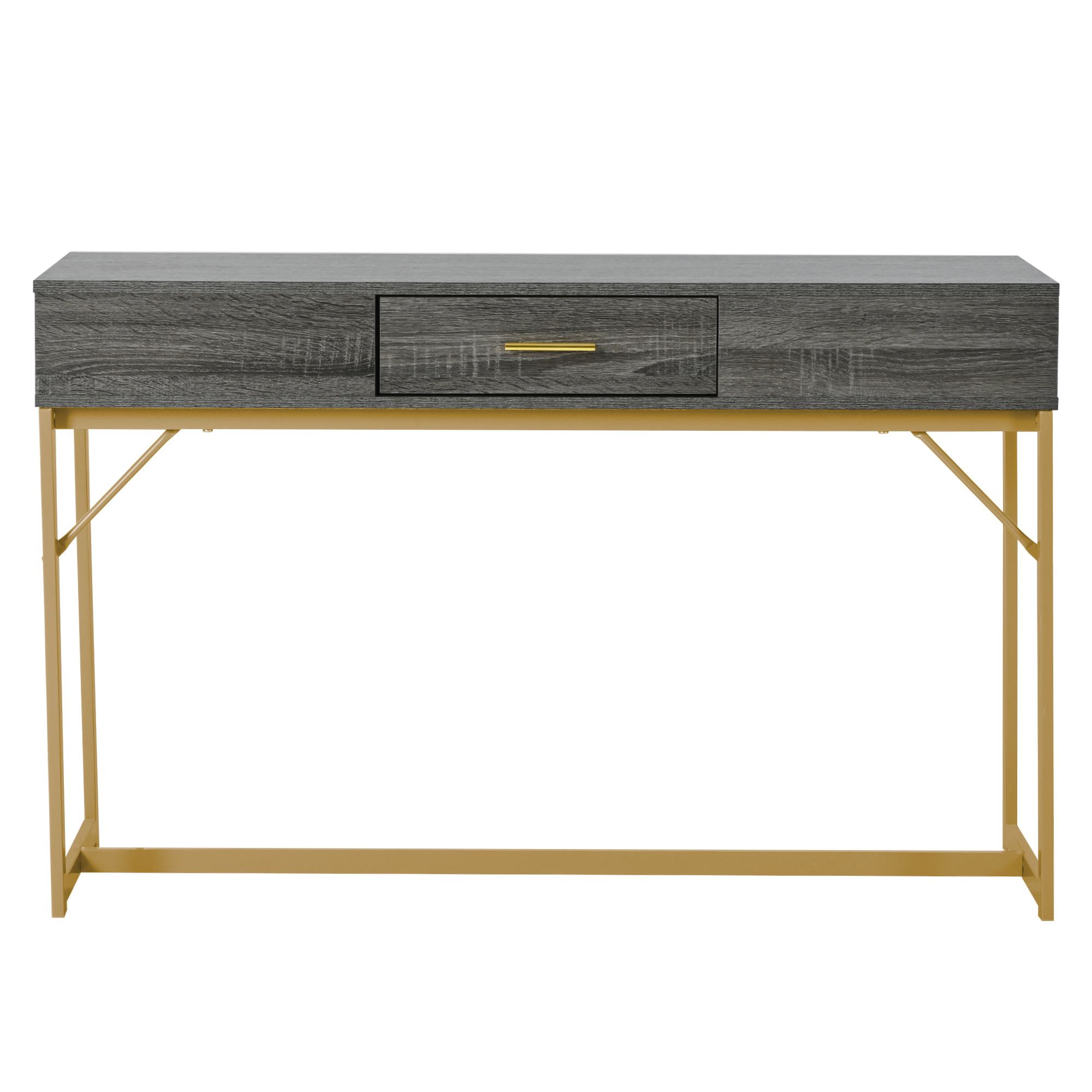 Konsolentisch mit Schublade, Leichter Luxus-Stil, MDF-Tischplatte, Metallgestell, 120×38×76 cm, Grau