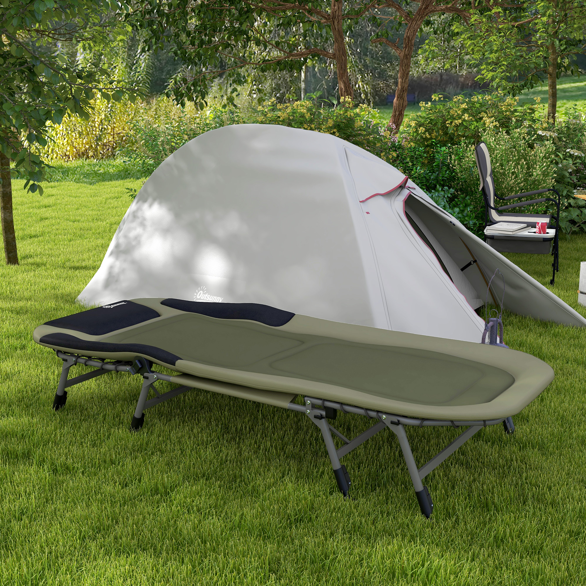 Outsunny Campingbed Ligbed Veldbed, 200 x 85 x 40-55 cm, Waterbestendig Groen