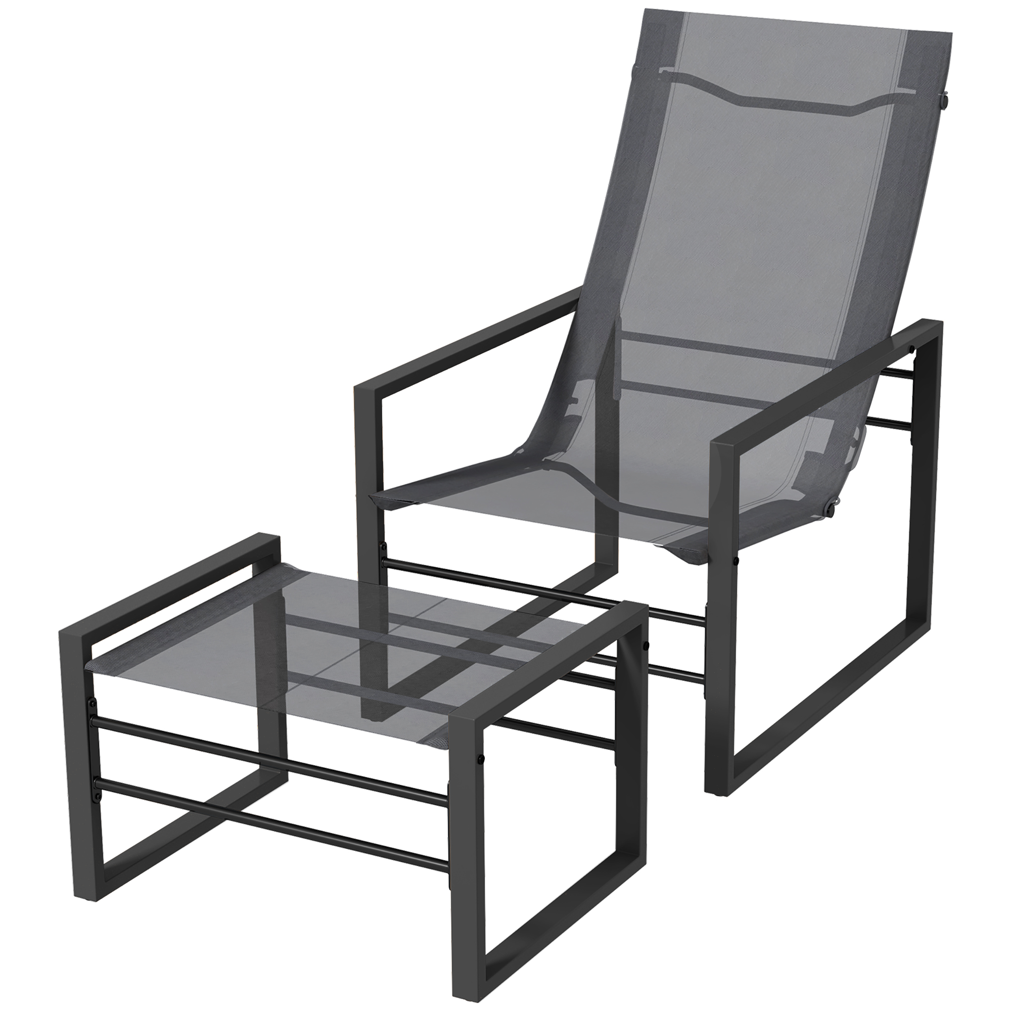 Outsunny Garten Relaxsessel mit Fußstütze, Liegestuhl, Metallstruktur und luftdurchlässigem Mesh-Gewebe - grau