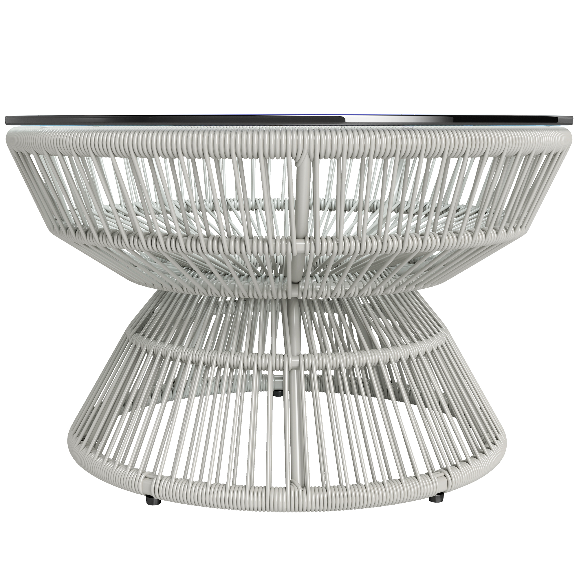 Outsunny Runder Gartencouchtisch, Beistelltisch aus Kunststoff-Rattan-Imitat und gehärteter Glasplatte Ø 60 x 37H cm