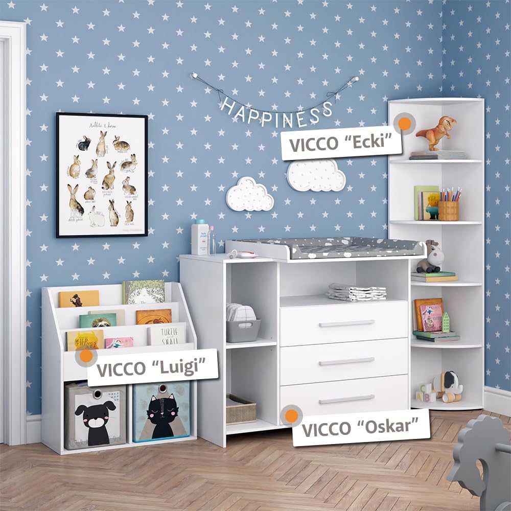 Vicco Set per cameretta Oskar, Bianco, 2 parti, con fasciatoio e libreria