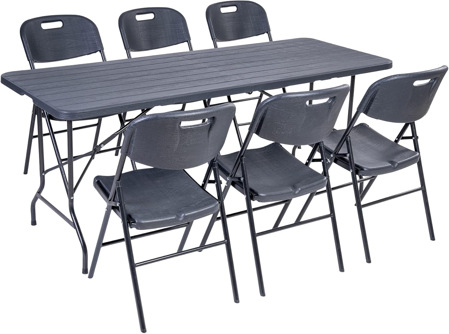 Rectangular Table Set with 6 Folding Chairs with Resin Top and Space-Saving Steel Structure, for Outdoor, Indoor, Garden, Terrace and Camping