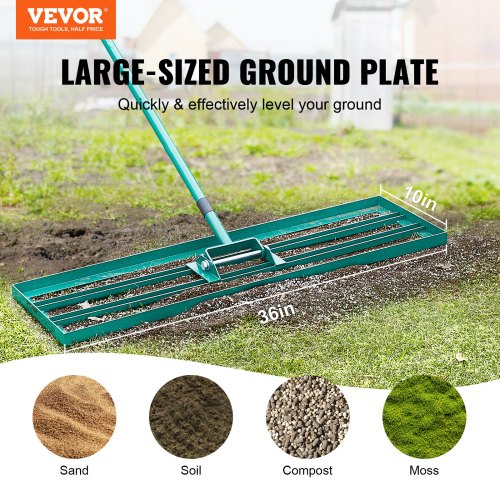 VEVOR Rasenrakel 914x254 mm Bodenplatte Levelawn-Werkzeug Aluminiumlegierung und Q235-Stahl Levelingrake 1981mm Stange Bodenplatte Golf Grass Levelawn zum Einebnen von Sand Erde Kompost und Moos