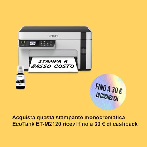 Epson EcoTank ET M2120 Stampante multifunzione monocromatica 3 in 1 (Stampa, Copia, Scansione), Flaconi Inchiostro Inclusi Rendimento Nero fino a 5000 Pagine, Schermo LCD, Wi Fi : Amazon.it: Informatica