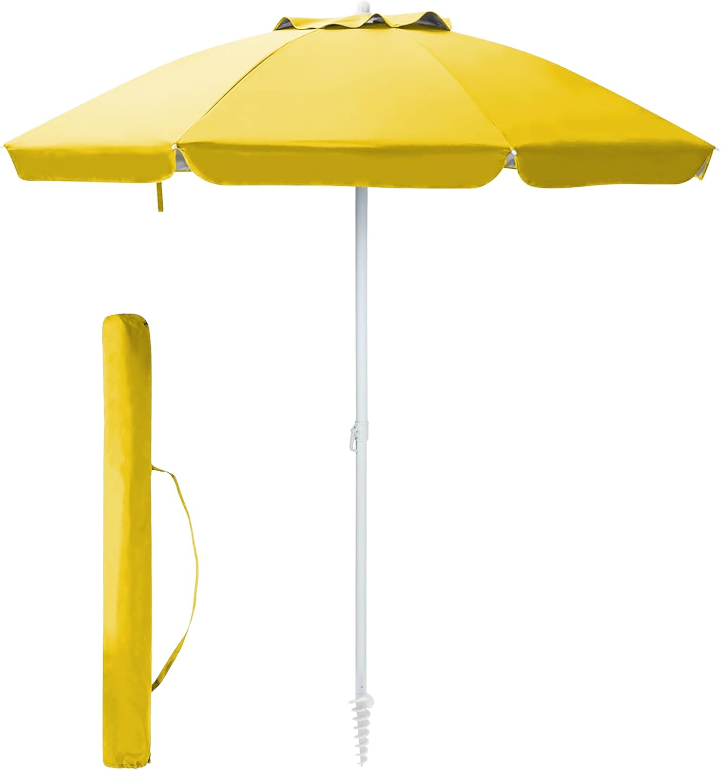 Ombrellone Da Spiaggia Grande Antivento 2.20 Metri Portatile Struttura In Acciaio A 8 Stecche Pieghevole Reclinabile Regolabile Altezza Puntale A Vite Resistente Uv Con Custodia A Tracolla - Blu
