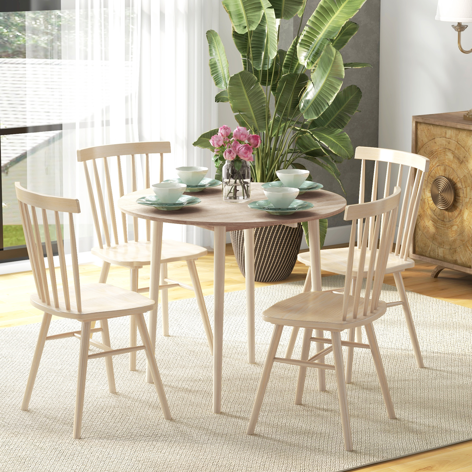 HOMCOM Klappbarer Esstisch 2 Klappen - runder Tisch ausziehbar - wenig Platzbedarf mit Holzbeinen Ø89 x 73,5H cm