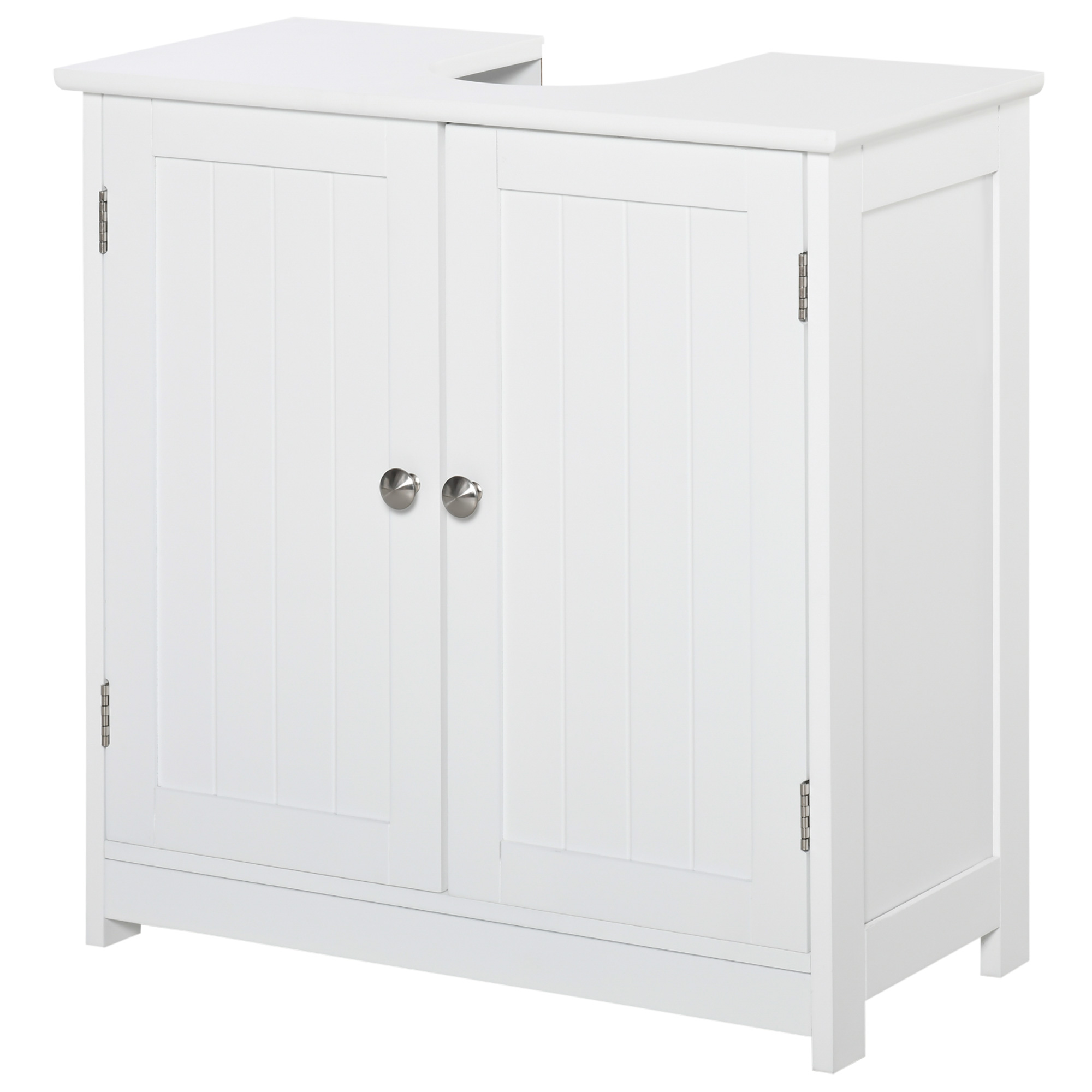 kleankin Badezimmerschrank unter Waschbecken - Unterschrank - Schrank 2 Türen mit Regal - Abmessungen 60B x 30T x 60H cm - in weißem Holz