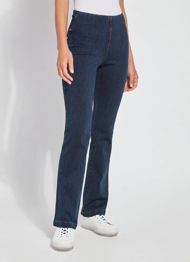 Baby Bootcut Knit Denim Jeans �C Indigo | Long Inseam Stretch Jeans by Lyss��