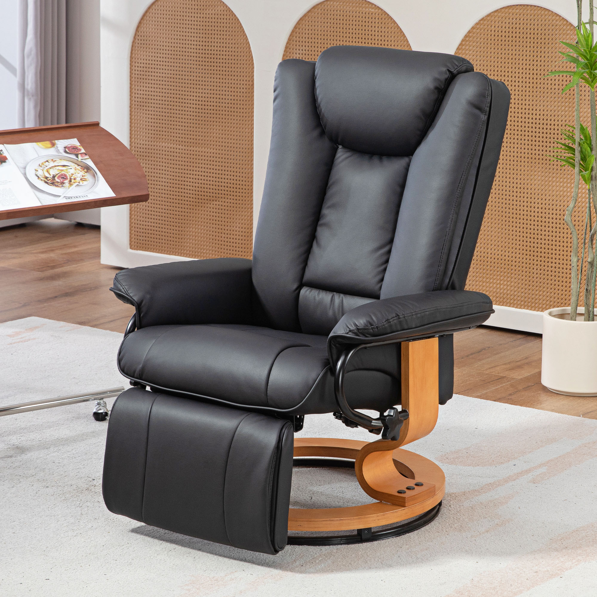 HOMCOM Relaxsessel mit Liegefunktion, drehbar, bis 150 kg, Kunstlederbezug, Stahlrahmen, Schwarz