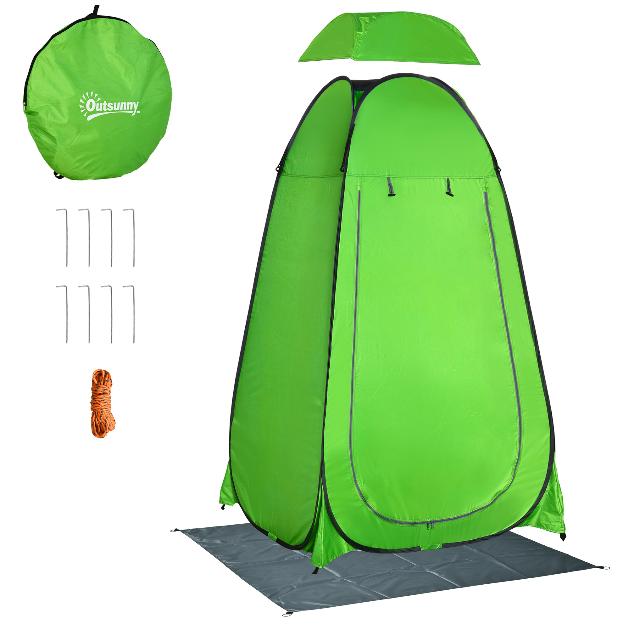 Outsunny Camping Duschzelt für den Außenbereich mit Reißverschlusstür, Tasche, Aufbewahrungstasche und Haken, 126x124x189 cm, Grün