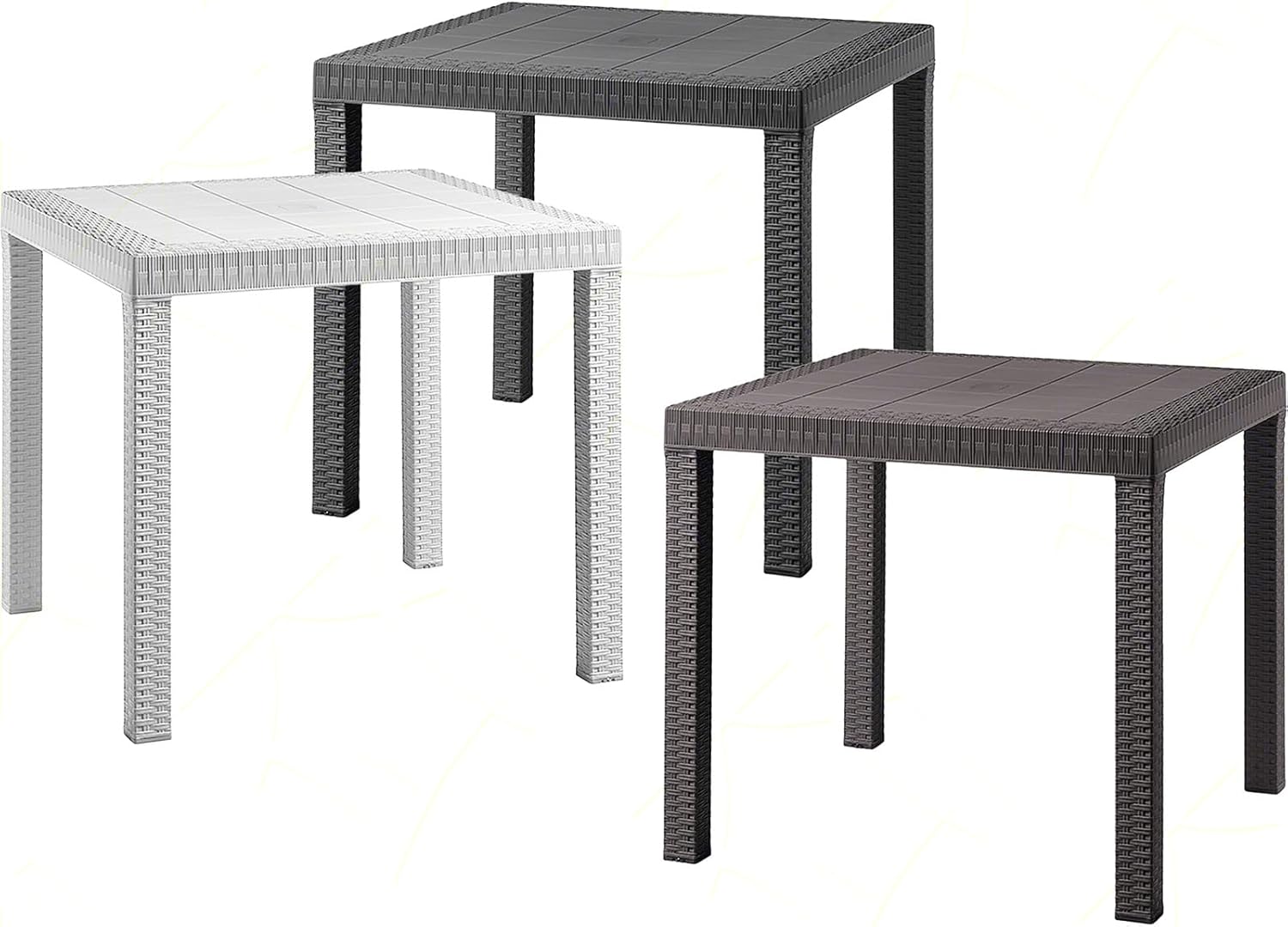 Sicignano Set of 5, 4 Chairs with Armrests + 1 Square Rattan Table – Stackable, UV Resistant, Indoor Outdoor Furniture Bar Pub Garden Terrace, Made in Italy (Anthracite)