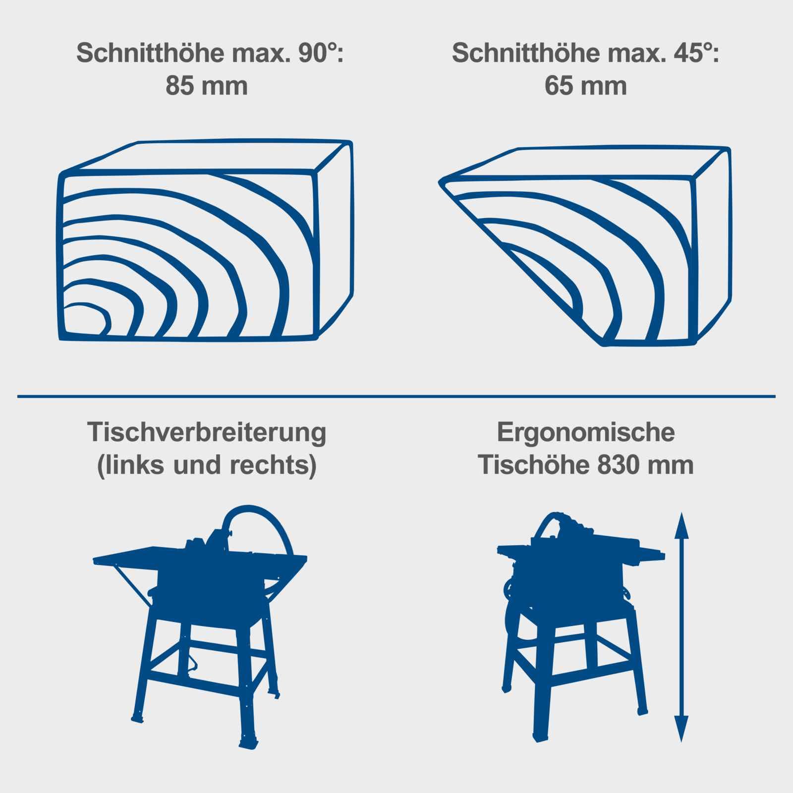 Scheppach Tischkreissäge HS100S 230V 2000W Schnitthöhe 85mm Sägeblatt Ø250mm Tischverbreiterungen Untergestell