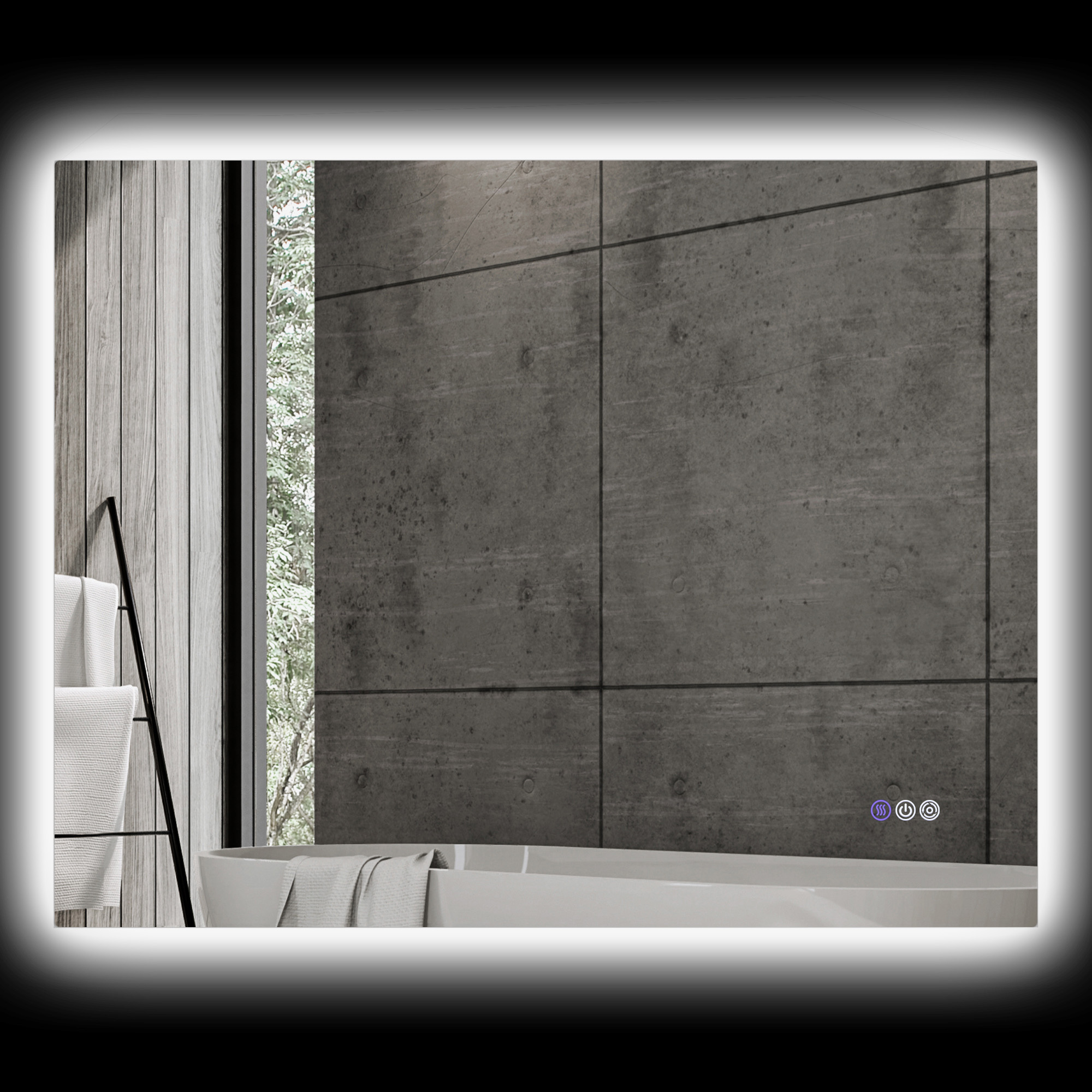 HOMCOM Badezimmerspiegel mit einstellbarer Helligkeit und Farbe, aus Glas und Aluminiumlegierung, 80x60x4 cm