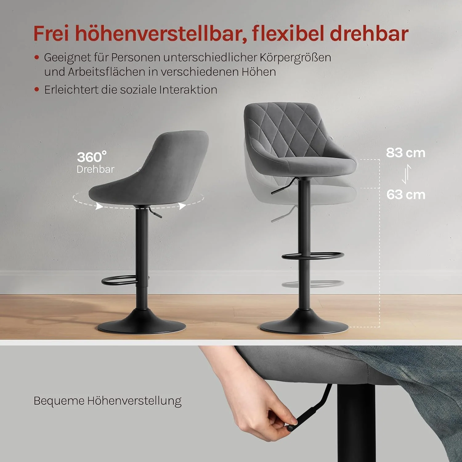 WOLTU Barhocker mit Rückenlehne, höhenverstellbar und drehbar