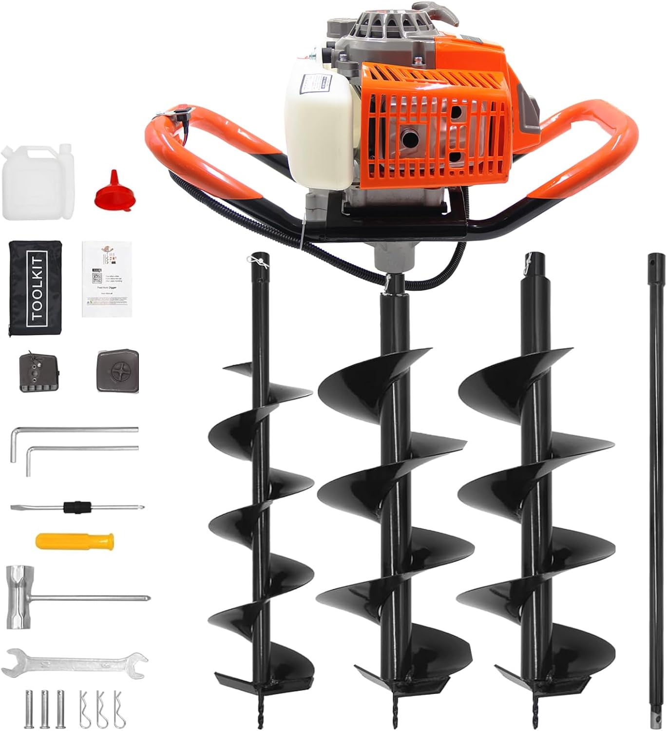 72CC Auger Post Hole Digger  2 Stroke Gas Powered Earth Post Hole Digger with 2 Auger Drill Bits(6