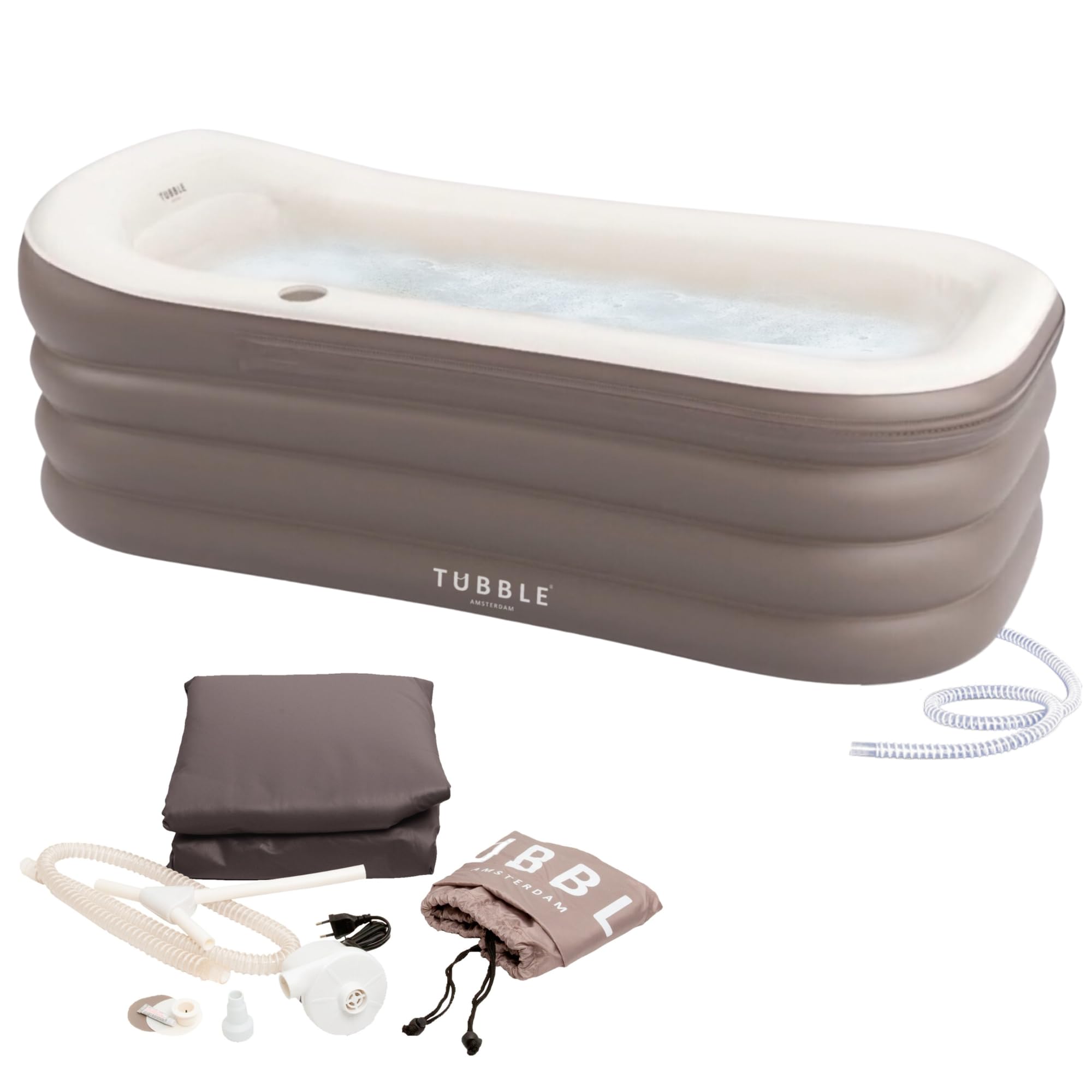 Tubble Royale aufblasbare Badewanne Taupe 255L faltbar für Erwachsene bis 188cm 1min Aufbau innen außen Eisbad