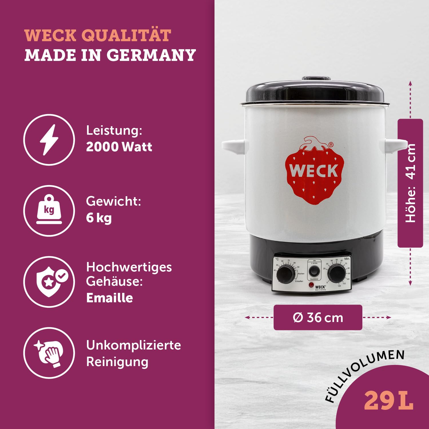 Weck Einkochautomat WAT 15 emailliert 29 Liter Einkochtopf elektrischer Einkochkessel zum Einkochen Einmachen