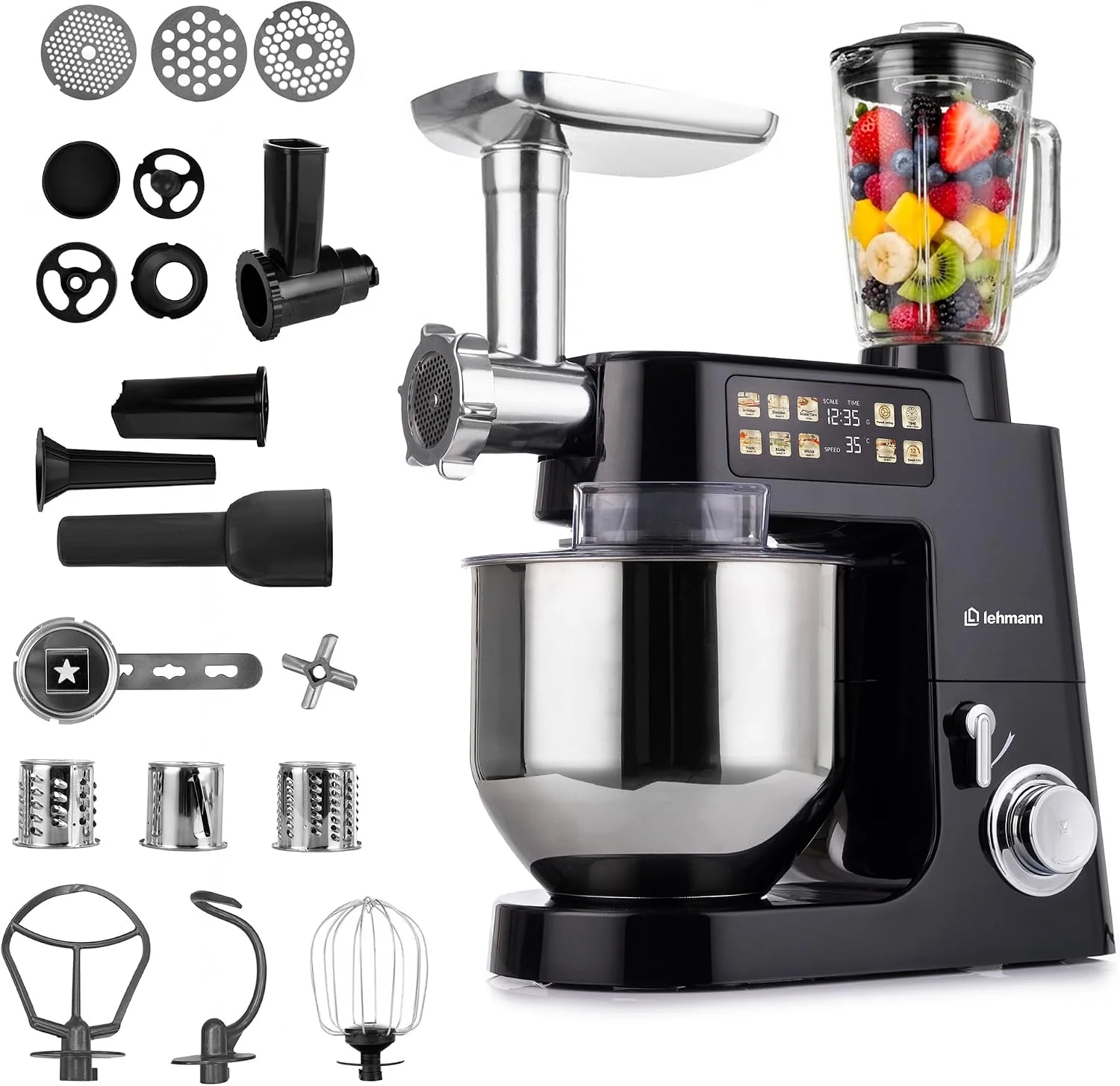 LEHMANN Teyles Multifunktions-Küchenmaschine 8L 2100W mit Waage & Heizschüssel, 1,5-Liter-Mixer, Planetarische Knetmaschine für Brot- & Pizzateig