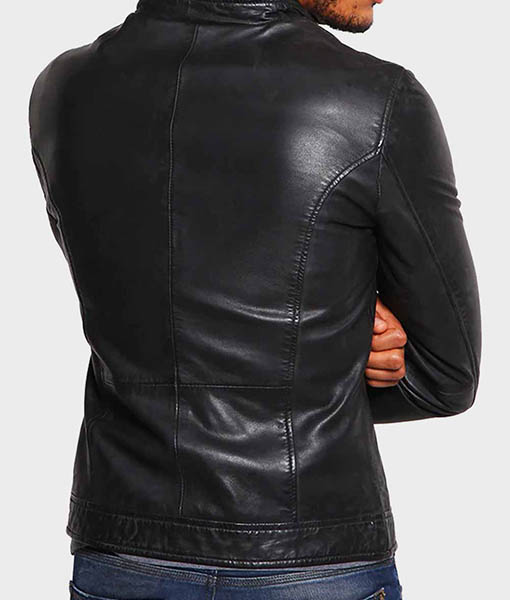 Mens Casual Black Cafe Racer Biker Jacket