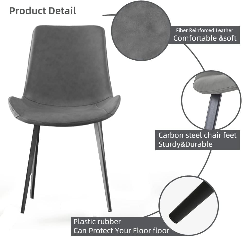Dining Chairs Set of 4, Modern Dining & Kitchen Room Chairs, Upholstered Faux Leather Cushion Seat and Sturdy Metal Legs (4 Grey Chairs)