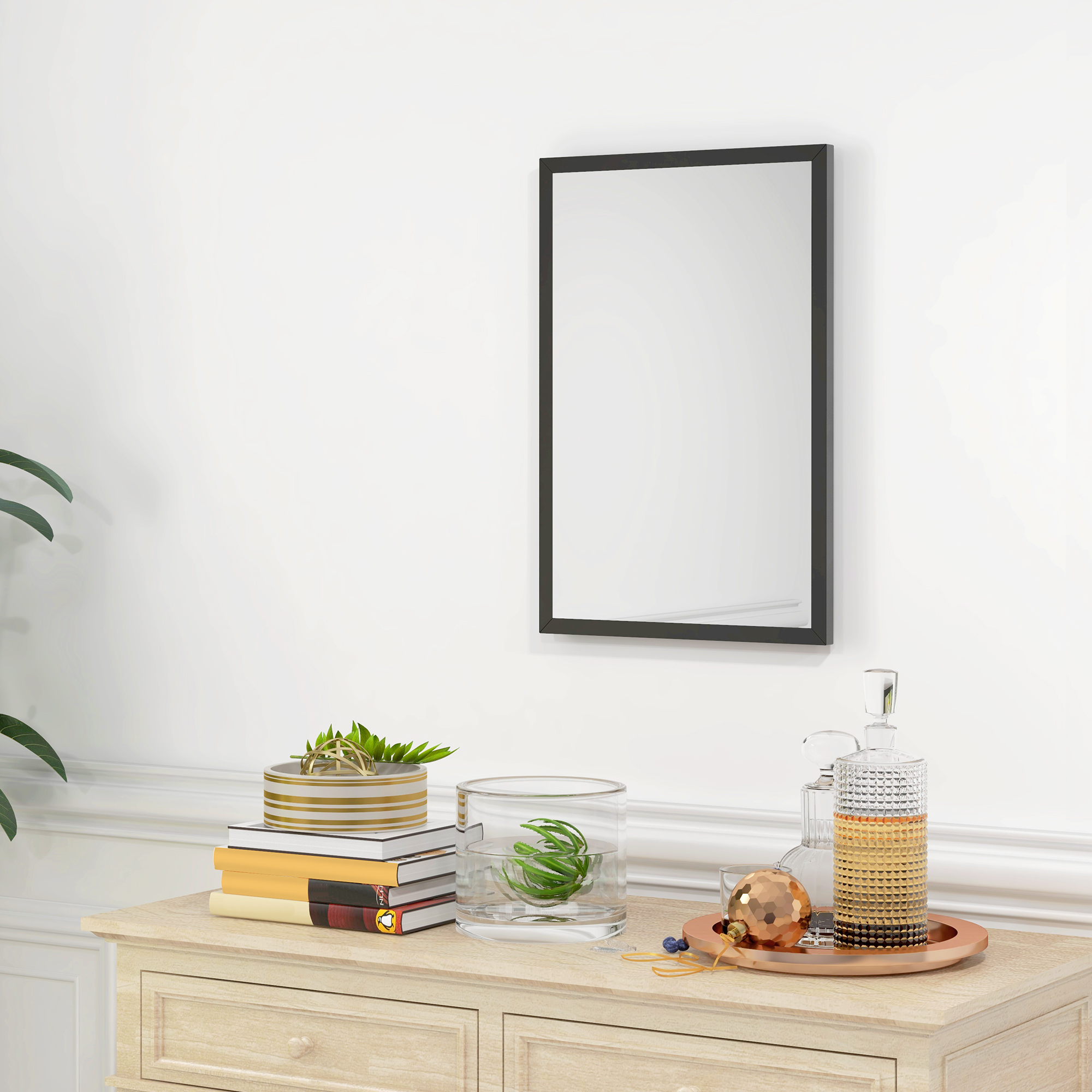 HOMCOM Rechteckiger Wandspiegel 60 x 40 cm, Rahmen aus schwarzem Holz, ideal für Badezimmer, Wohnzimmer oder Schlafzimmer
