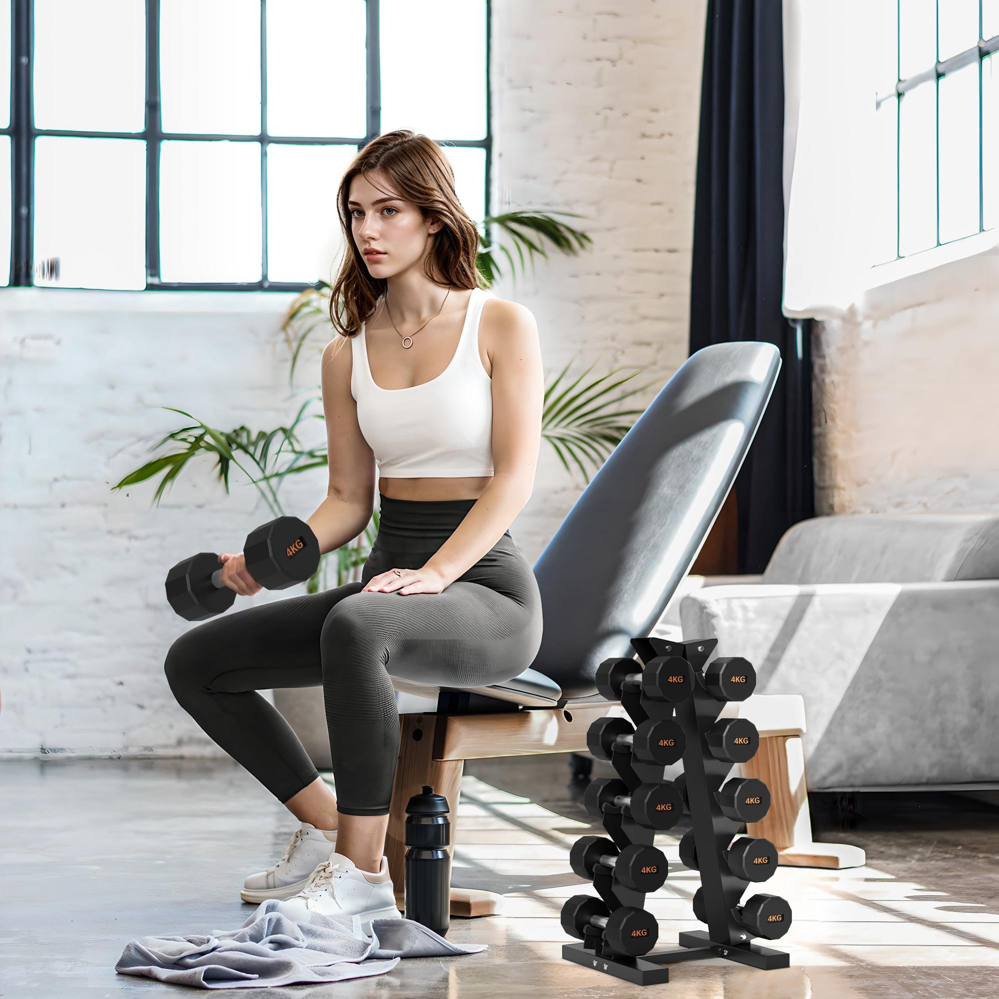 SPORTNOW Hantelständer für 10 Kurzhanteln, 5 Ebenen, stabiles Stahlgestell, bis 100 kg, schwarz, 66 x 35 x 33 cm