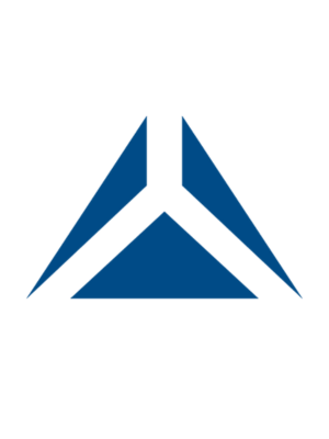 Design minimalista del logo caratterizzato da una forma triangolare blu che ricorda una freccia o una piramide rivolta verso l'alto