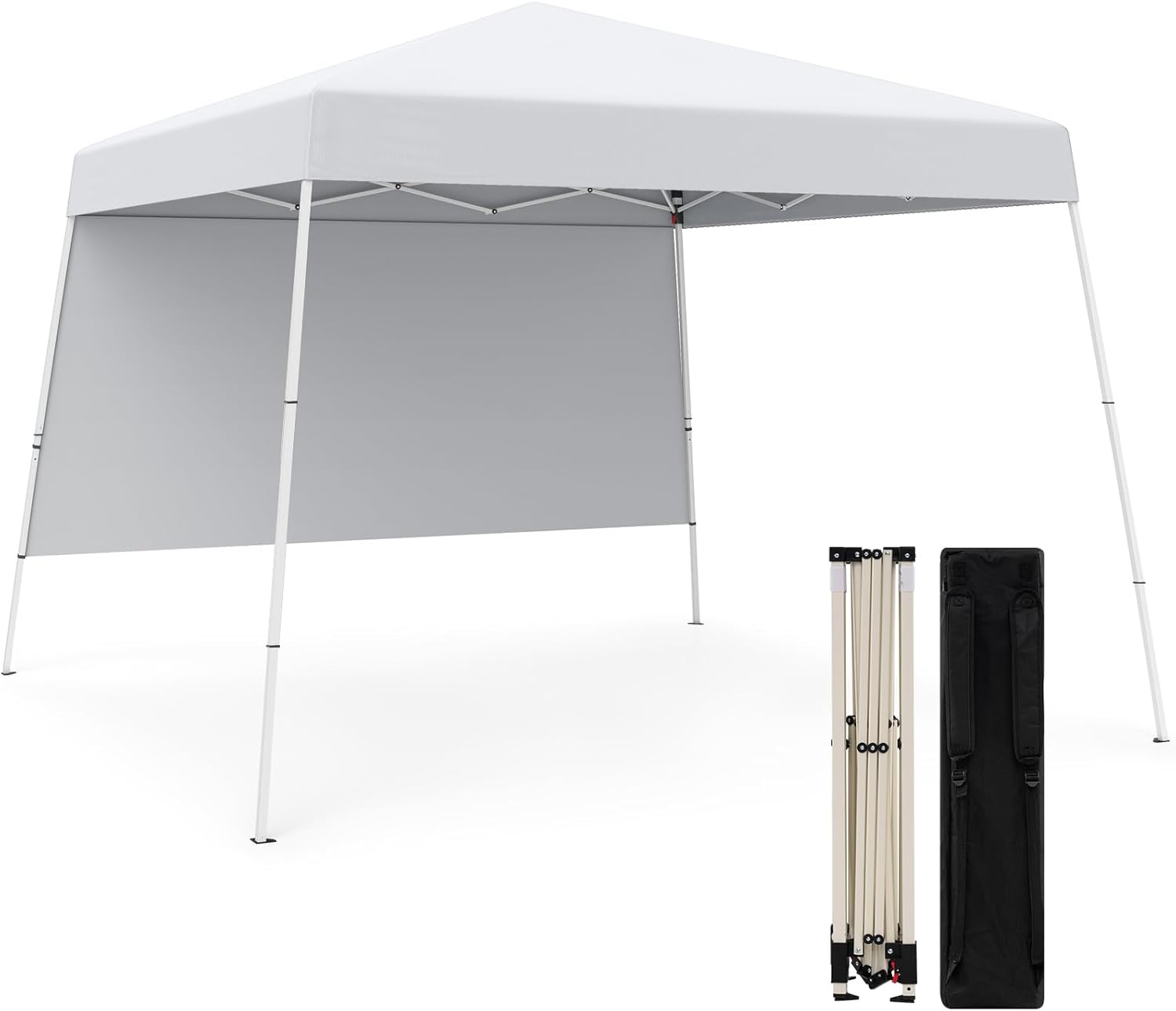 HOMASIS Heavy Duty Outdoor Gazebo with Side Wall, Folding Portable Gazebo with Inclined Stands and Carry Bag, Pop up Tent for Camping, Beach (White, 210 x 210 x 210 cm)