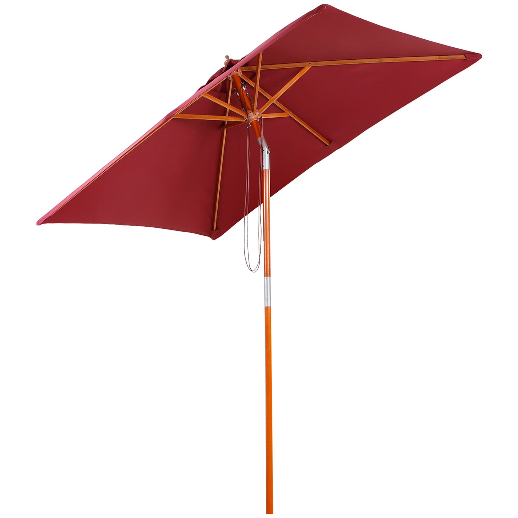 Outsunny Sonnenschirm 200 x 150 x 235 cm Knickbarer Gartenschirm 3-stufig einstellbar rechteckig Strandschirm wasserabweisend und UV-beständig für Strand Balkon Terrasse Garten Weinrot