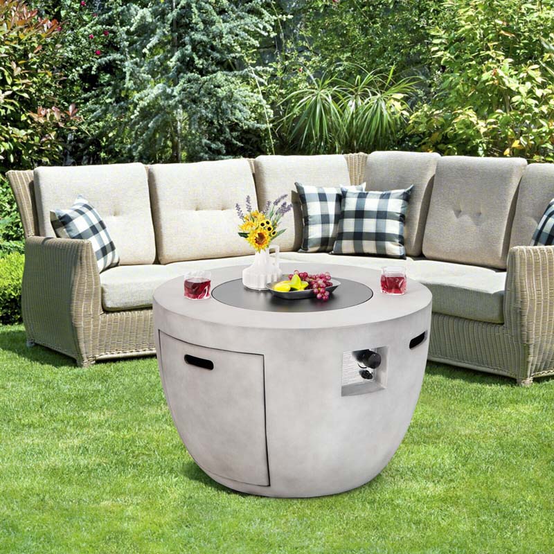36Quot Concrete Round Propane Fire Pit Table 50000 Btu Outdoor Gas Fire Table With Lava Rocks Amp Cover - Waterproof Protective Cover