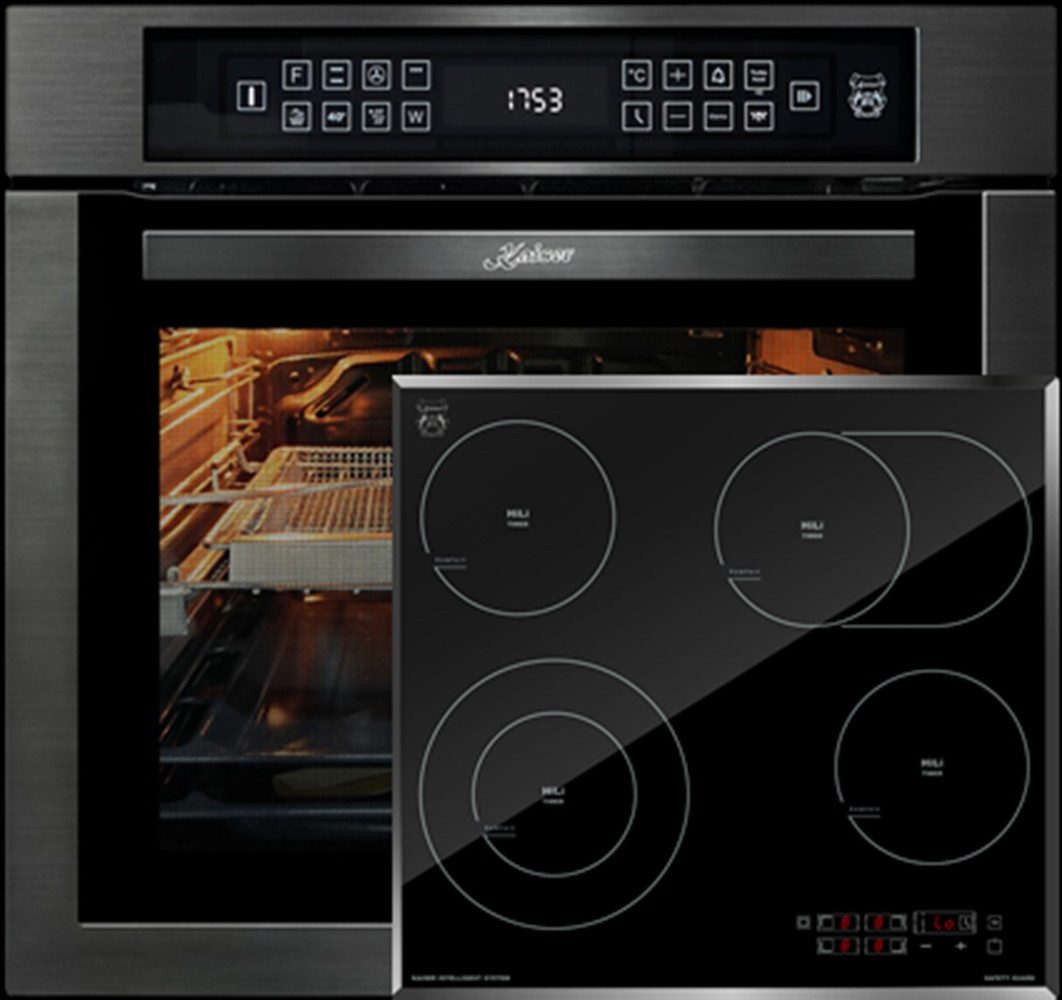 Backofen-Set Herd Set Autark Einbaubackofen,86L 15 Fkt. Grill Air fryer Full Touch mit High Light Glaskeramik Kochfeld 60cm Schwarz glas Facettenschliff-Kanten EH 6306 N RS+KCT 6115 F