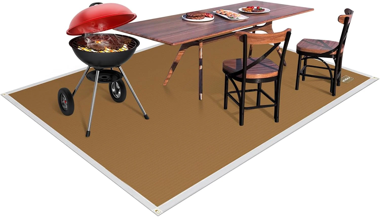 Fireproof Grill Mat by [Brand Name], 70×60 Inch Outdoor Deck Protector, Heat Resistant to 2200°F, Easy to Clean, Includes 4 Garden Studs