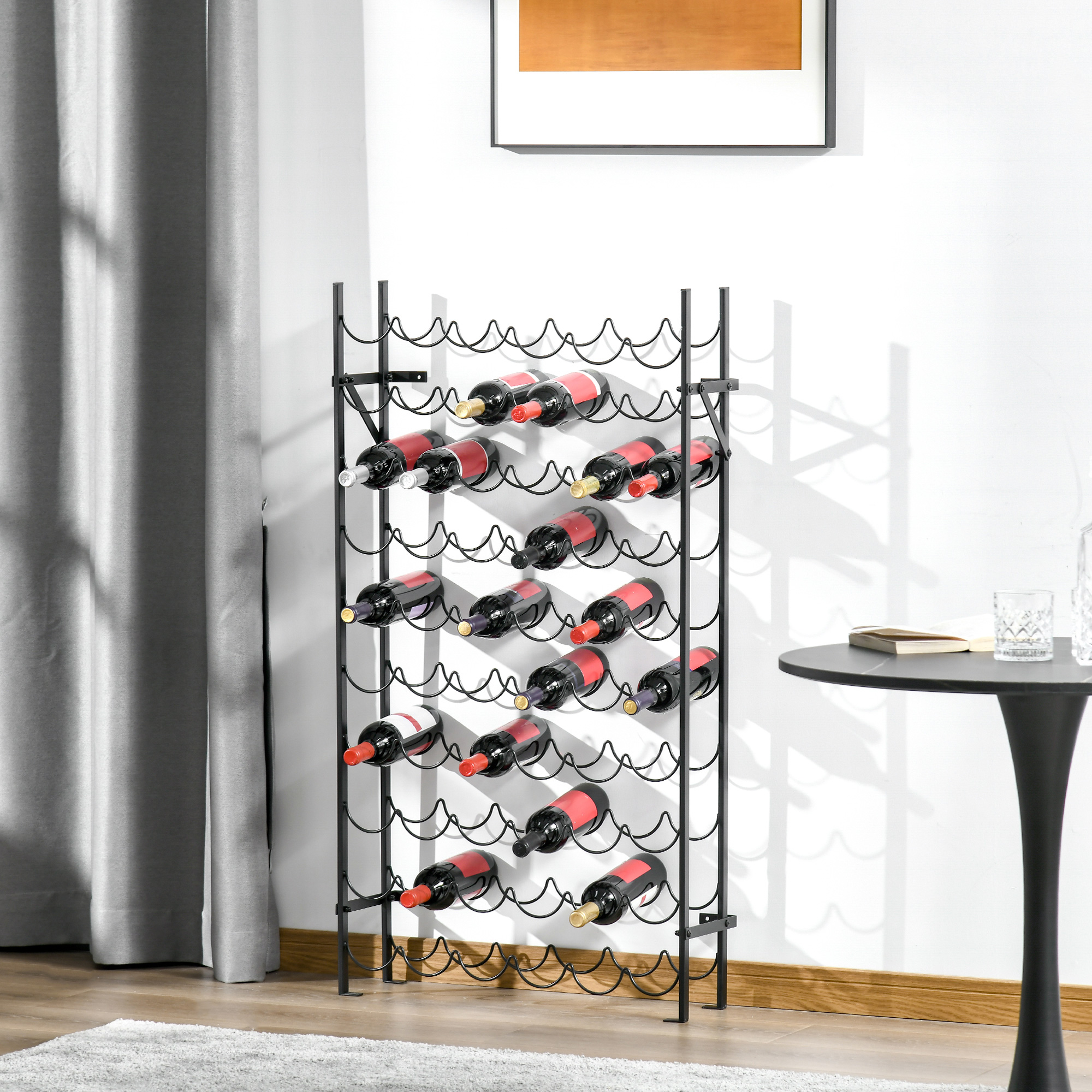 HOMCOM Weinregal Weinständer Flaschenregal 60 Flaschen Wandbefestigung Metall Schwarz