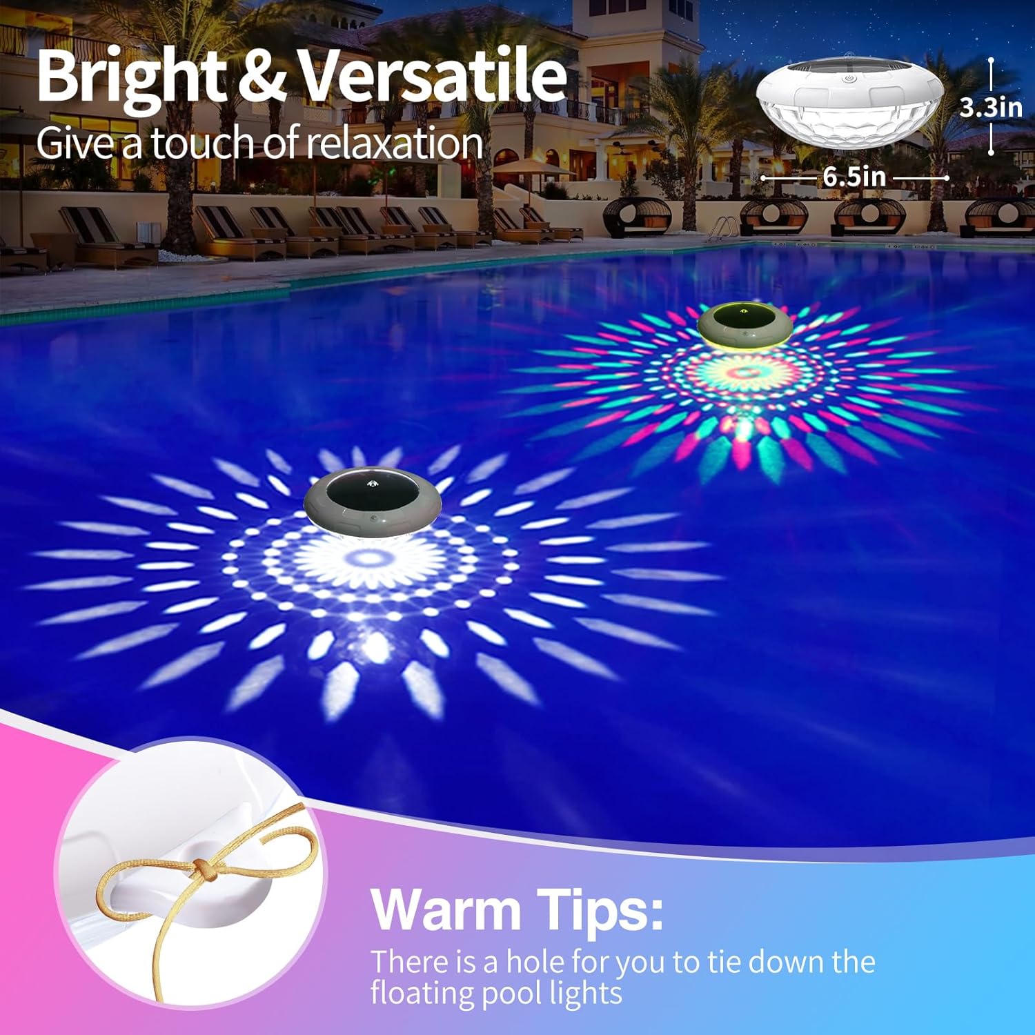 Schwimmende Poolleuchten mit Fernbedienung, 16,5 cm RGB-Farbwechsel, Solar-Pool-Lichter, die mit 9 dynamischen Beleuchtungen schwimmen, IP68 wasserdicht, hängbar, solarbetriebenes Licht für