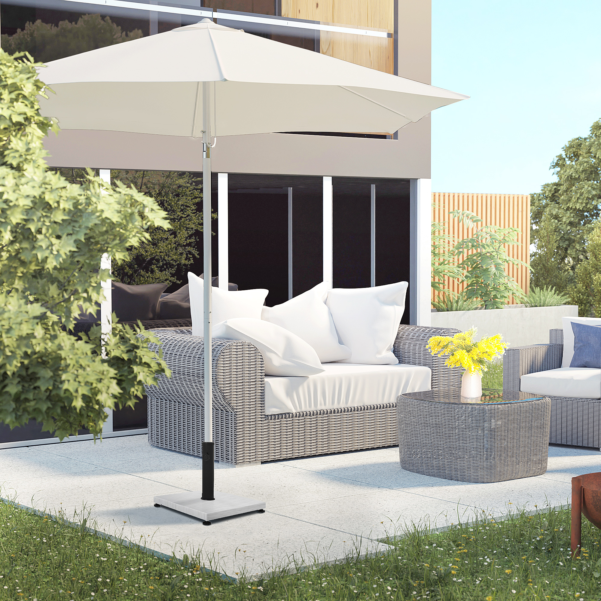 Outsunny Sonnenschirmständer Betonsockel aus Metall mit verstellbaren Fußkappen - Abmessungen 40L x 40B x 37H cm für Stangen mit Ø38 und Ø48mm