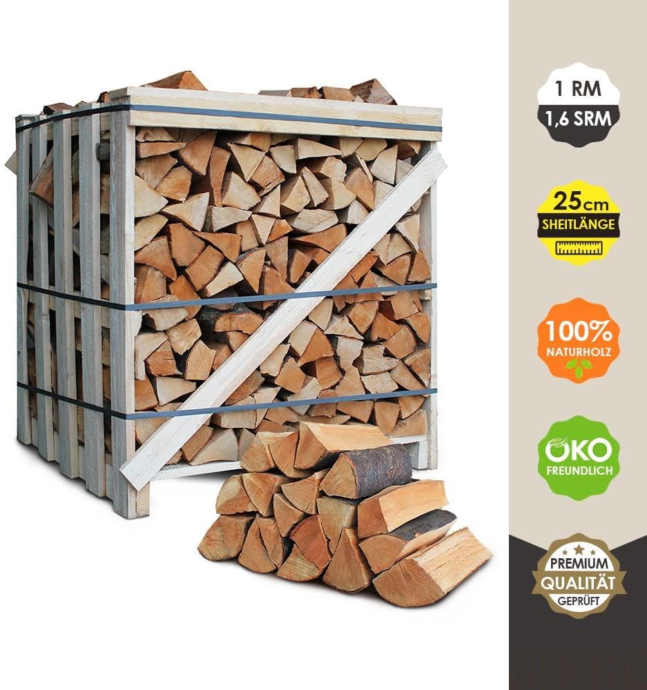 JSM-Brennholz Brennholz Buche - Scheitänge 25cm / 33 cm - 1,6 SRM/ 1RM - 1 Palette - für Kamin, Ofen, Grill, Smoker (Scheitlänge 25 cm)