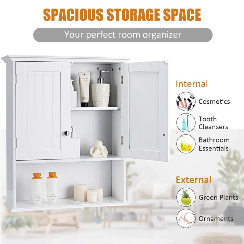Eletriclife 2-Door Wall Mount Bathroom Storage Cabinet with Open Shelf