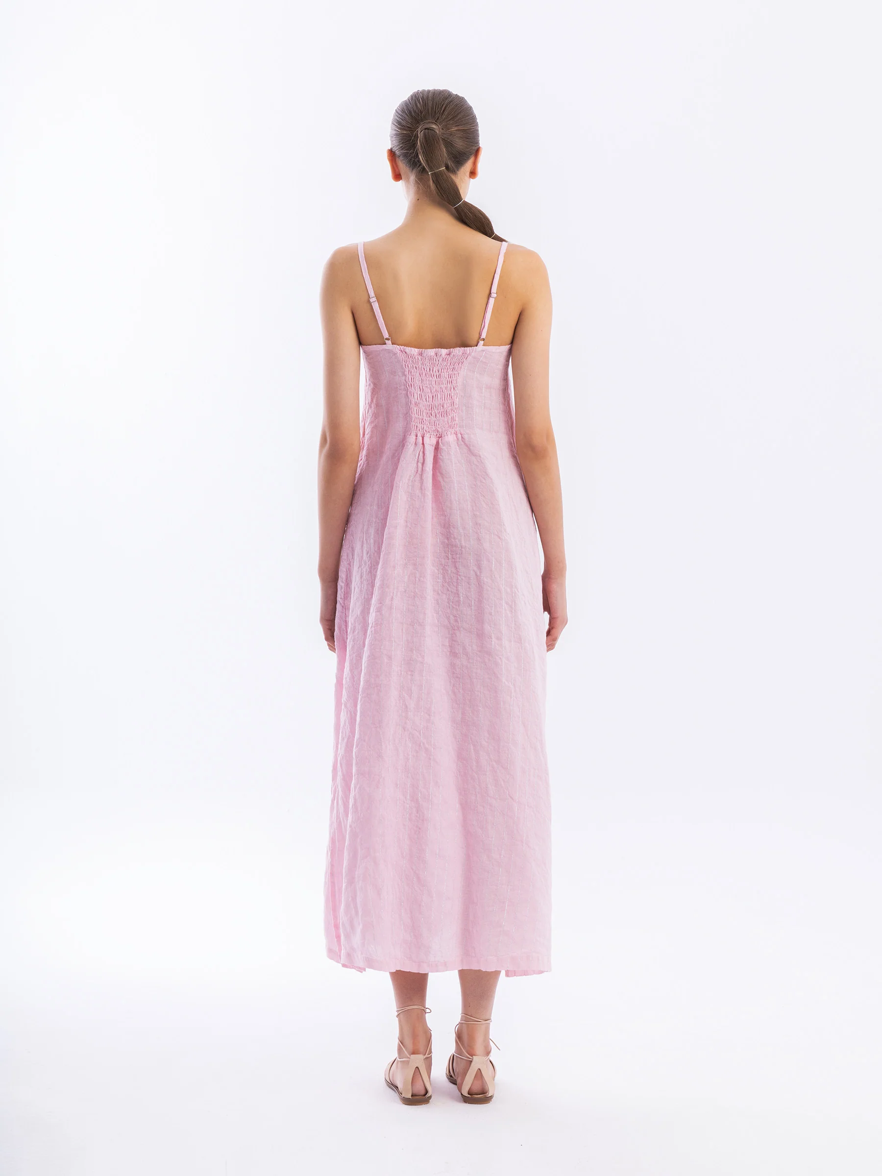 Maxi Striped Linen Dress with Straps & Slits �� Haris Cotton
