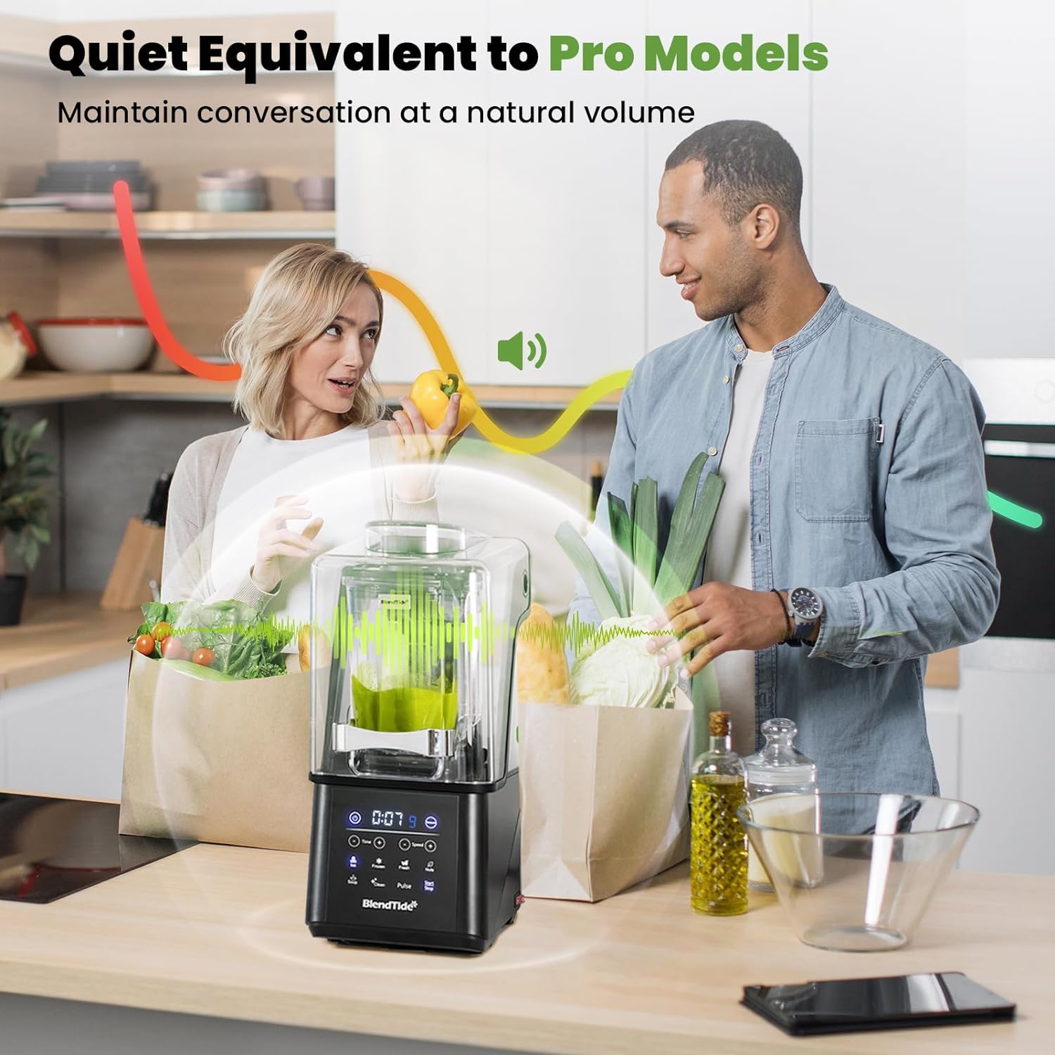 Commercial Blender, 1500W Vacuum Blender for Less Foam, Professional Grade Quiet Shield, Kitchen Timer, 9 Speeds, 6 Programs for Smoothies, Frozen Drinks, Self Cleaning, 64oz Bulk Production