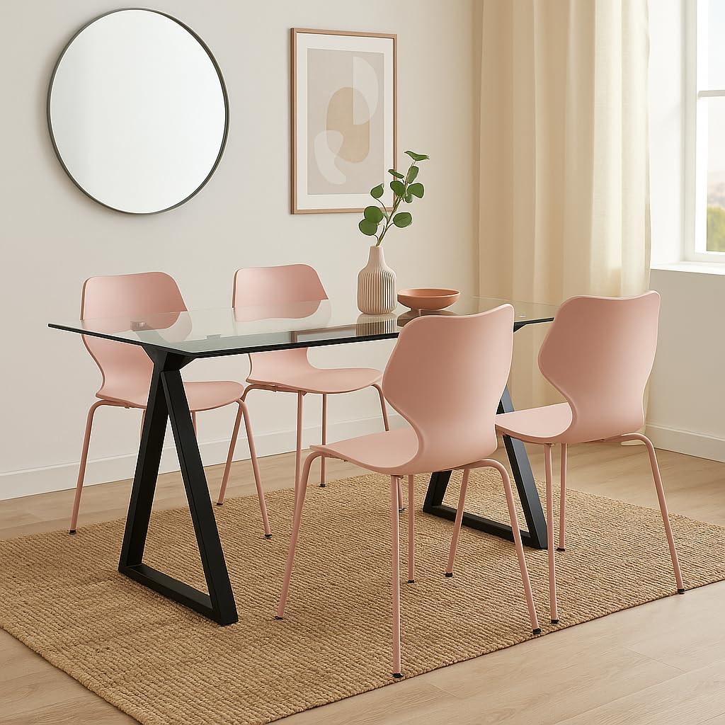 Brigros WeHome - Tavolo Da Pranzo Rettangolare Smart Con Top In Vetro Temperato, Tavolo Cucina, Tavolo Salotto, Tavolo Da Cucina Con Gambe In Ferro,arredamento Casa, 150x90x75 Cm (Nero)