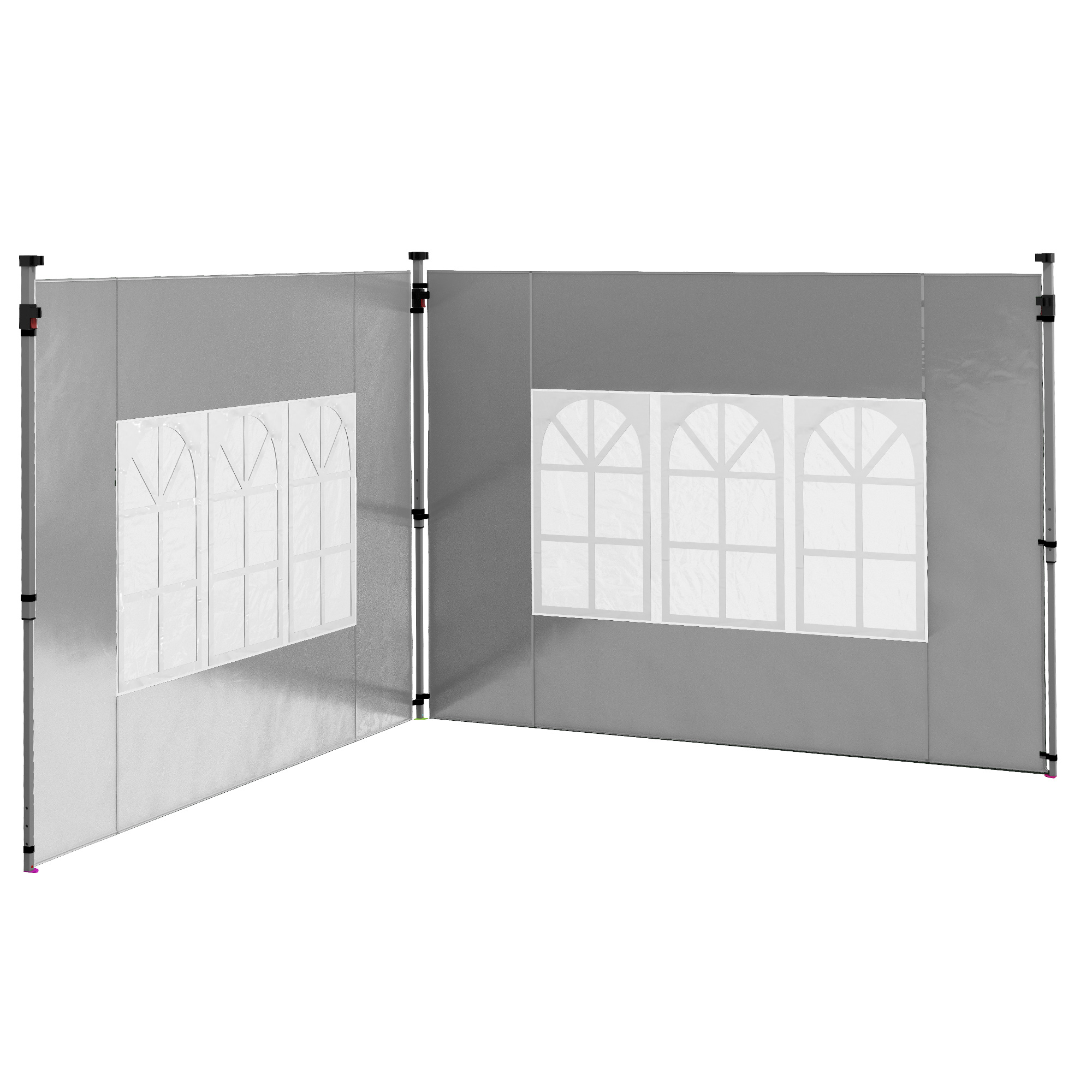 Outsunny Set mit 2 Seitenwänden für 3 x 3 m/3 x 4 m Pavillon mit Fenster 295 x 195 cm Hellgrau