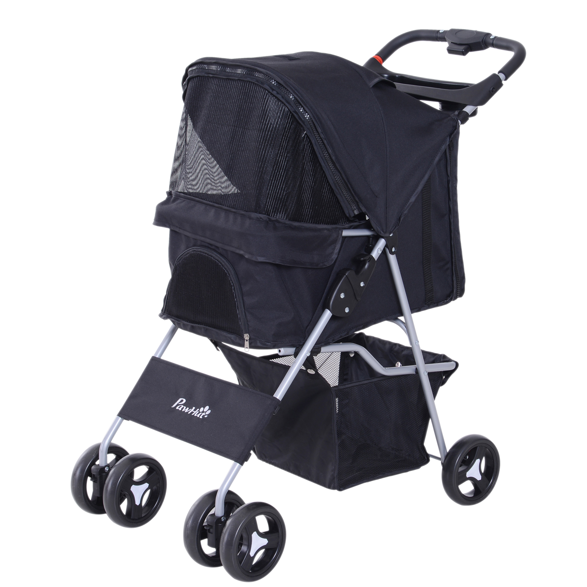 PawHut Poussette Buggy für Hunde 75L x 46B x 94H cm faltbar wasserdicht 600D Oxford Stoff 4 Räder Schwarz
