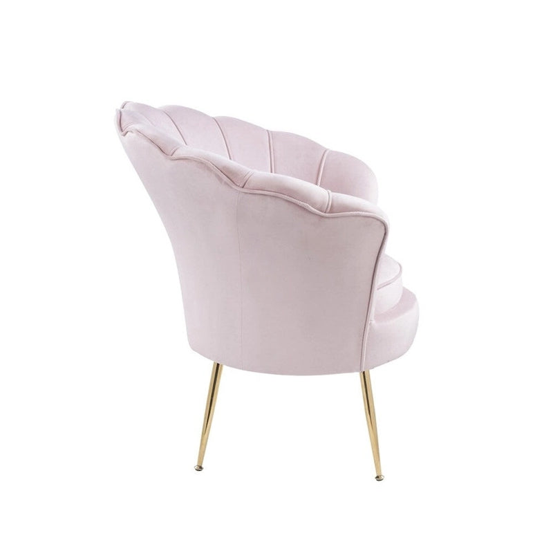Velvet Scalloped Back Barrel Accent Chair with Metal Legs