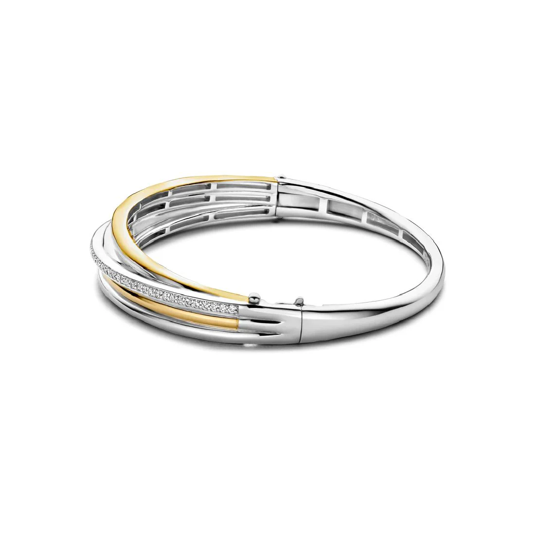 Bracciale Ti Sento Milano rigido bicolore oro a quattro bande con zirconi 23046ZY