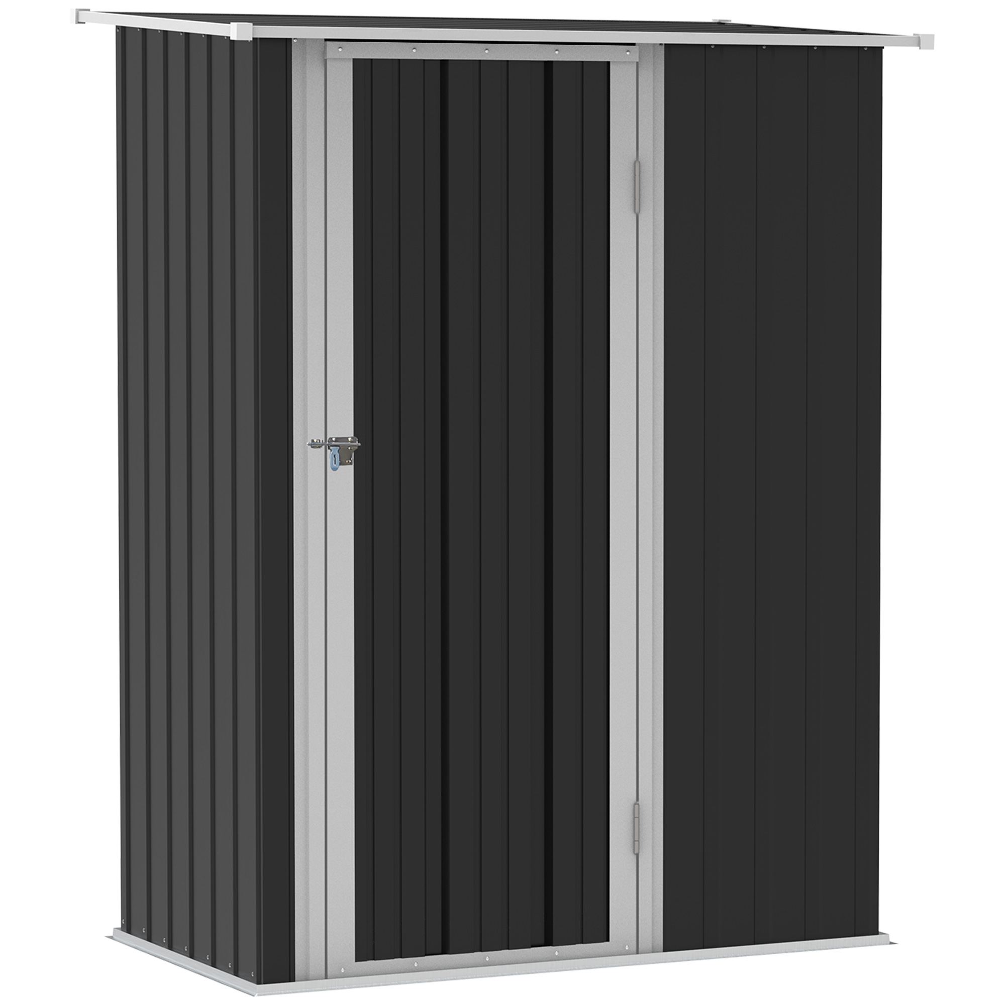 Outsunny Gerätehaus Gartenhaus Geräteschuppen mit Tür Outdoor Stahl Dunkelgrau 142 x 84 x 189 cm