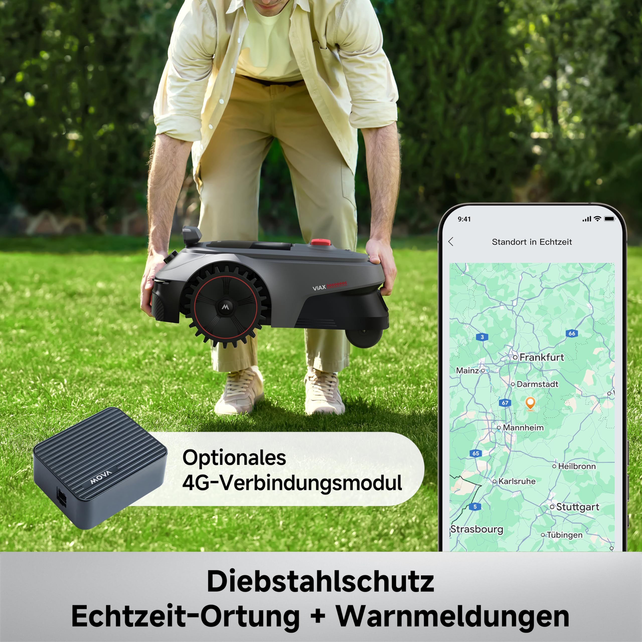 Mähroboter ViAX 500 ohne Begrenzungskabel mit 360°-LiDAR und Dual-KI-Vision, 20 cm Schnittbreite