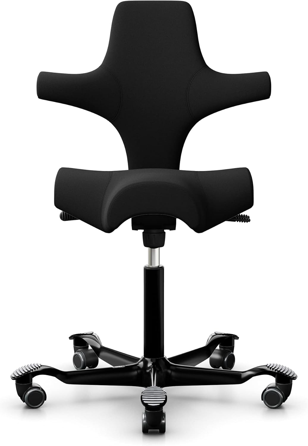 HAG Capisco 8106 Xtreme Poltrona da ufficio, ergonomica, con molla a gas standard, 200 mm, altezza seduta 47 - 65,5 cm, ruote morbide, (nero, Xtreme - EXR009 imbottitura)