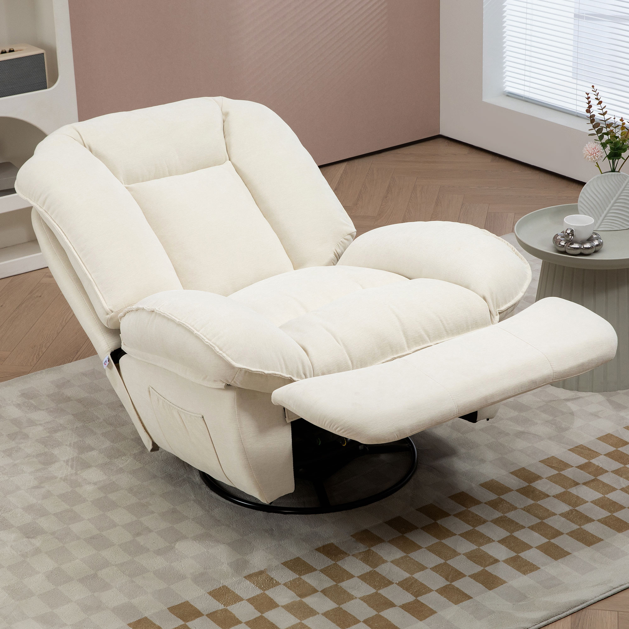 HOMCOM Relaxsessel, verstellbar, 104x100x102cm/164x76cm, Cremeweiß