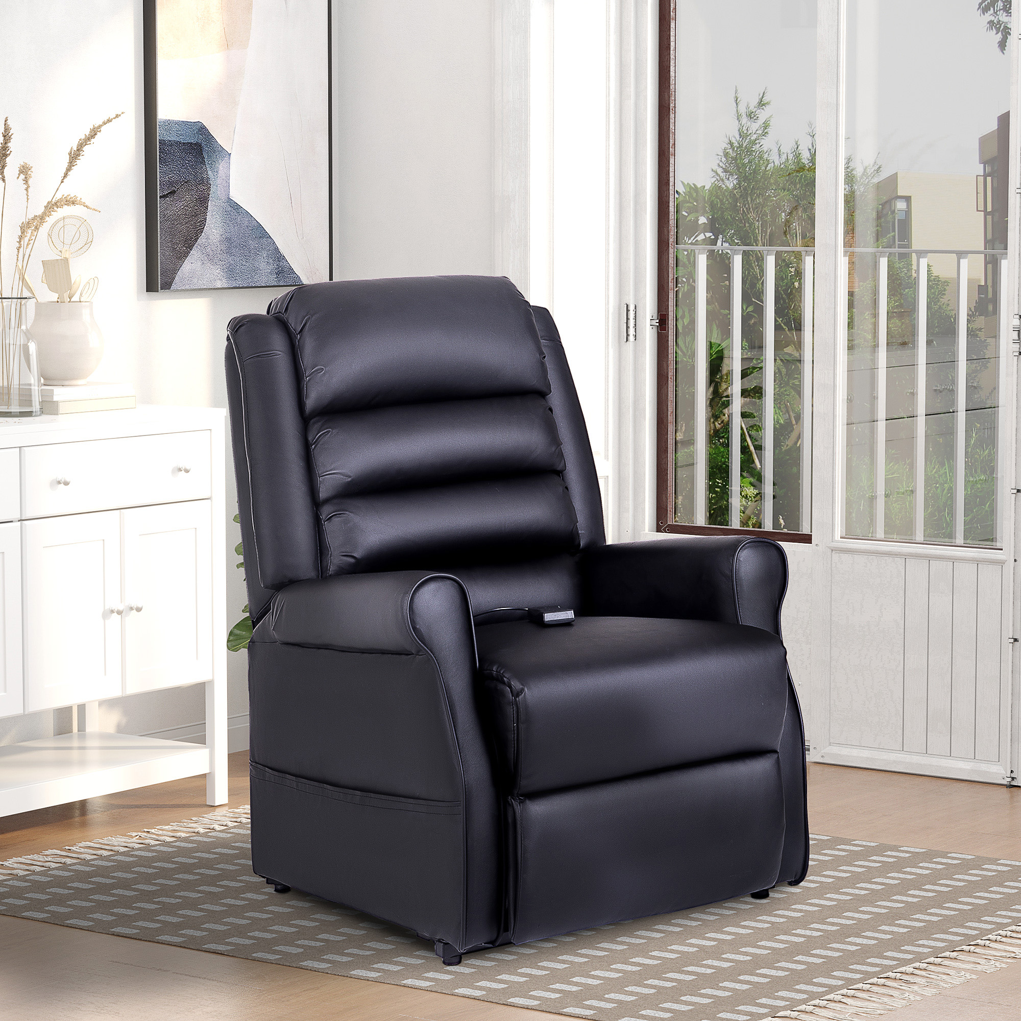 HOMCOM Massagesessel mit Aufstehhilfe, Relaxsessel mit Aufstehhilfe, inkl. Fernbedienung, Schwarz