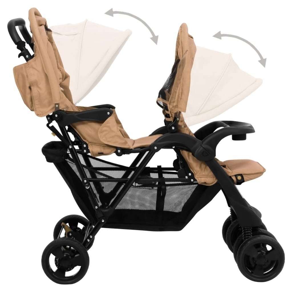 Geschwisterwagen aus Stahl, Leinen in Taupe und Schwarz
